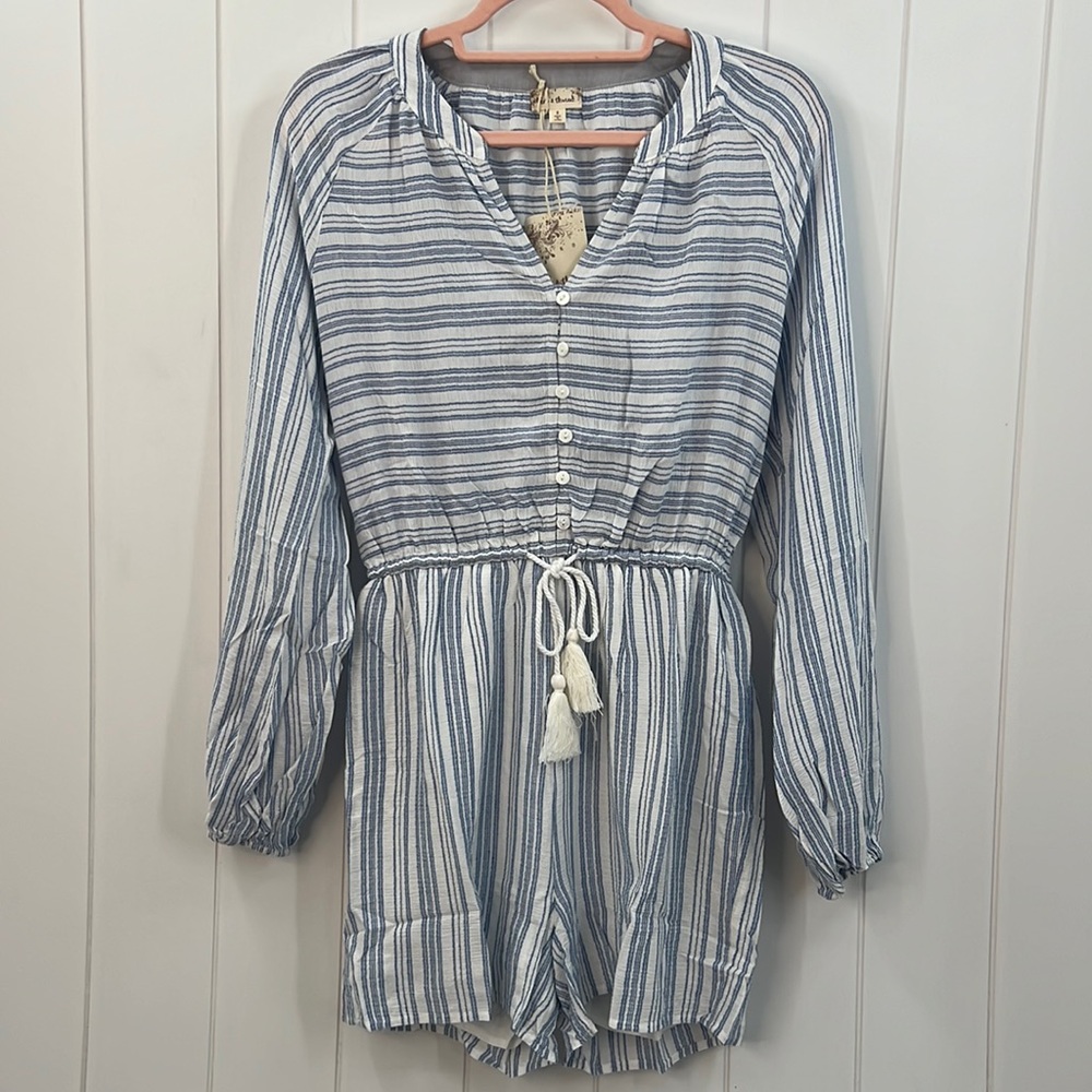 🆕Hem & Thread Striped Romper Button Front Tie Waist Detail S,M & L Available - Picture 4 of 10